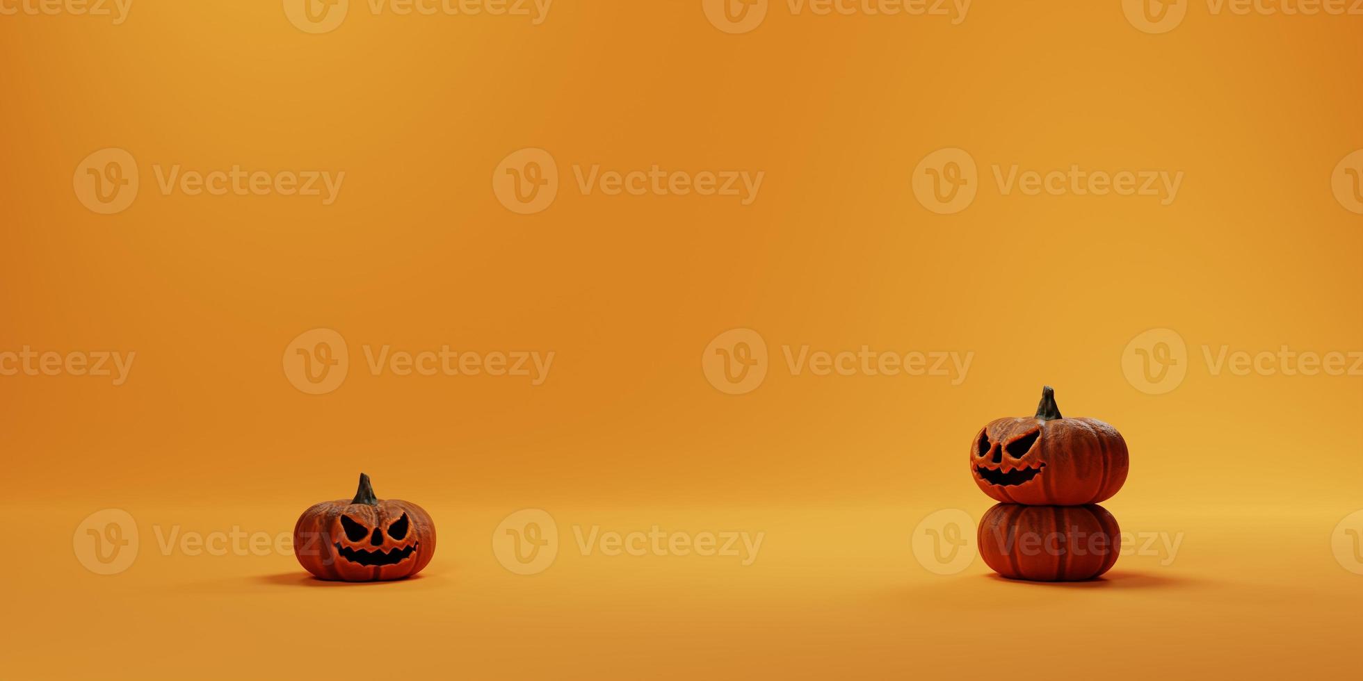 Fond d'halloween 3d avec petite citrouille sur fond orange pour la présentation du produit ou de la marque. concept d'halloween sur le rendu 3d photo