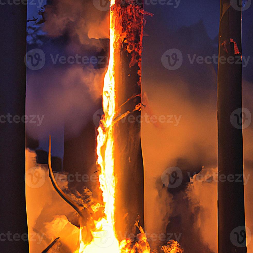 feu de forêt, arbres en feu, feu et fumée ont brûlé des arbres après un incendie de forêt, pollution et beaucoup de flammes de feu de fumée sur fond noir, texture de flamme de feu flamboyant photo