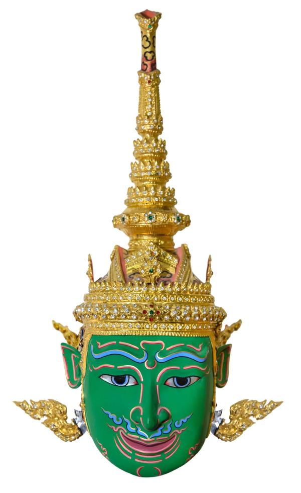 masque d'acteur vert utilisé pour la mise en scène isolé sur fond blanc, la pantomime de la culture traditionnelle en thaïlande photo