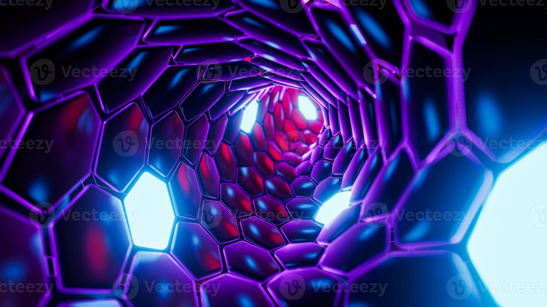 trafic dans le tunnel avec des hexagones clignotants. illustration de rendu 3d. photo