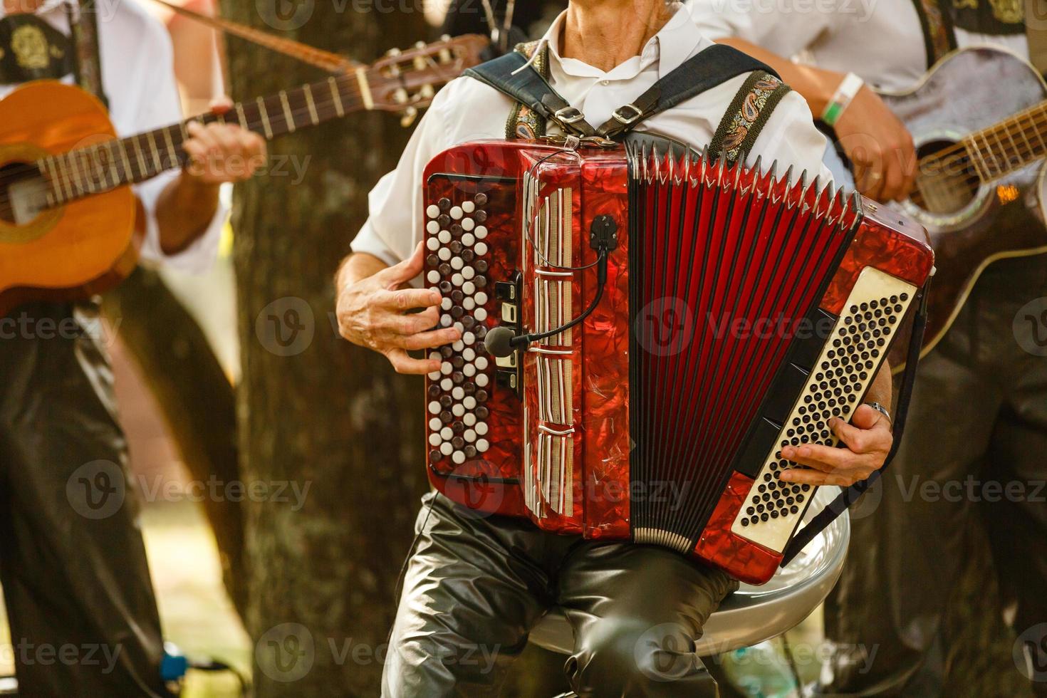 Homme jouant de l'accordéon sur un fond grunge photo