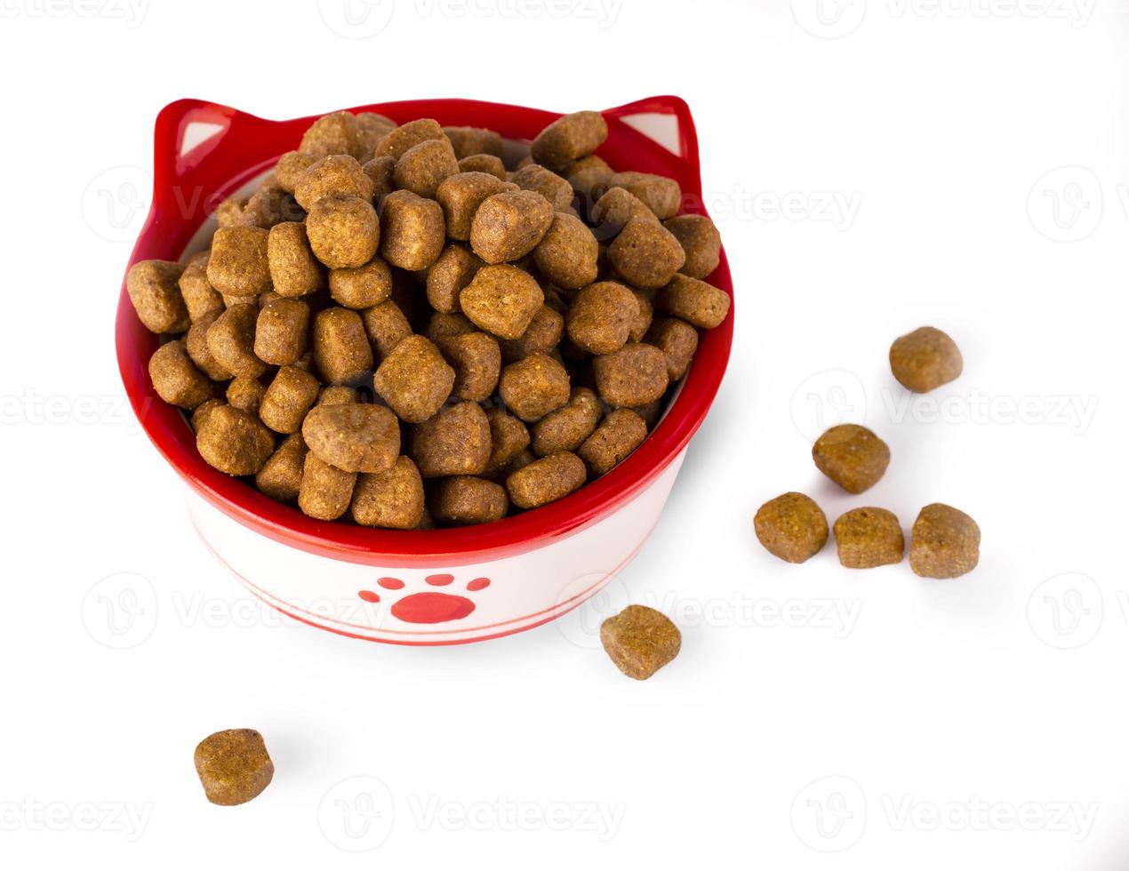 Nourriture sèche pour chat dans un bol, isolé sur fond blanc photo