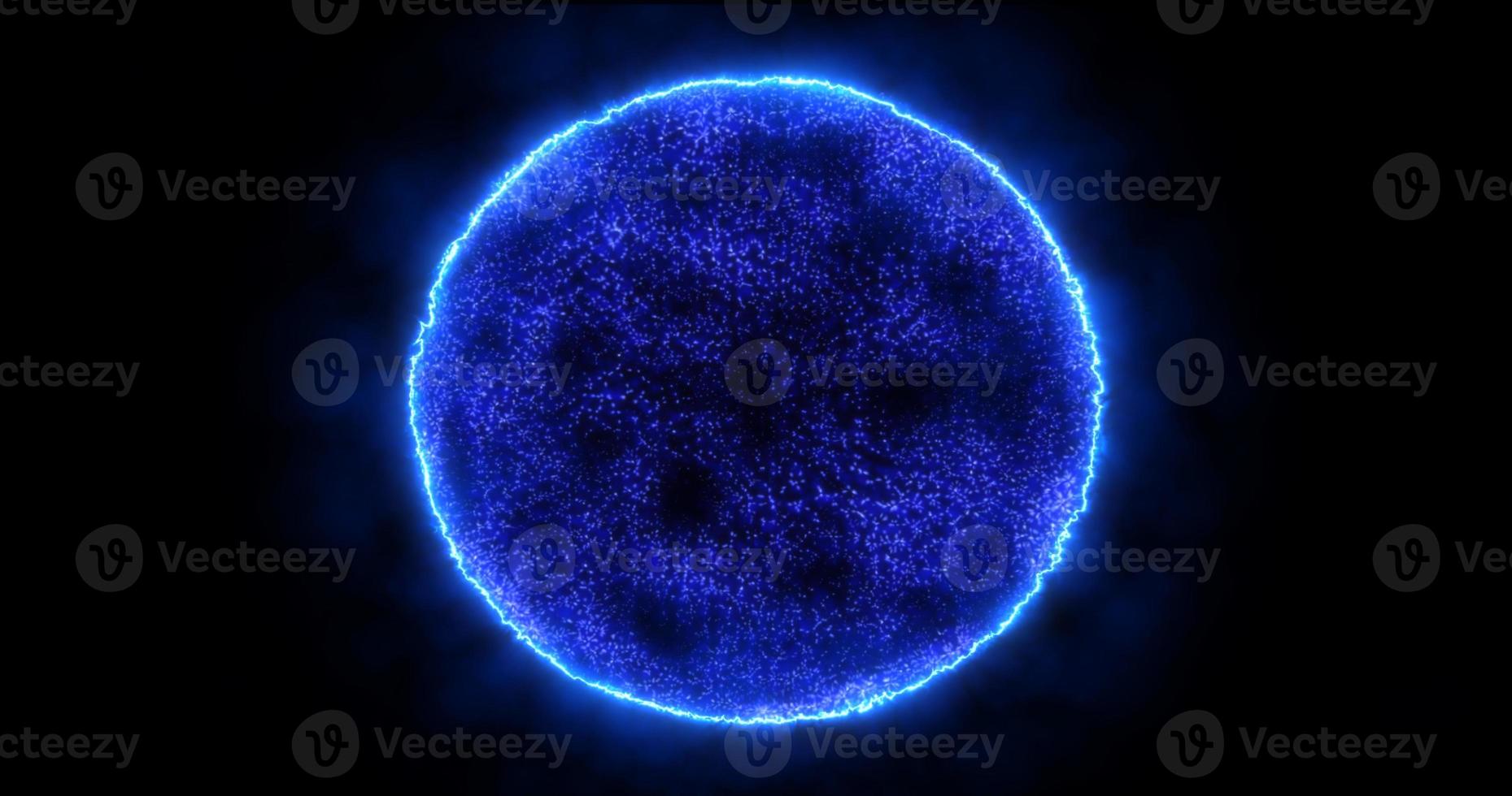 sphère d'énergie abstraite planète ronde étoile bleu cosmique futuriste belle magie rougeoyante sur fond noir. fond abstrait photo