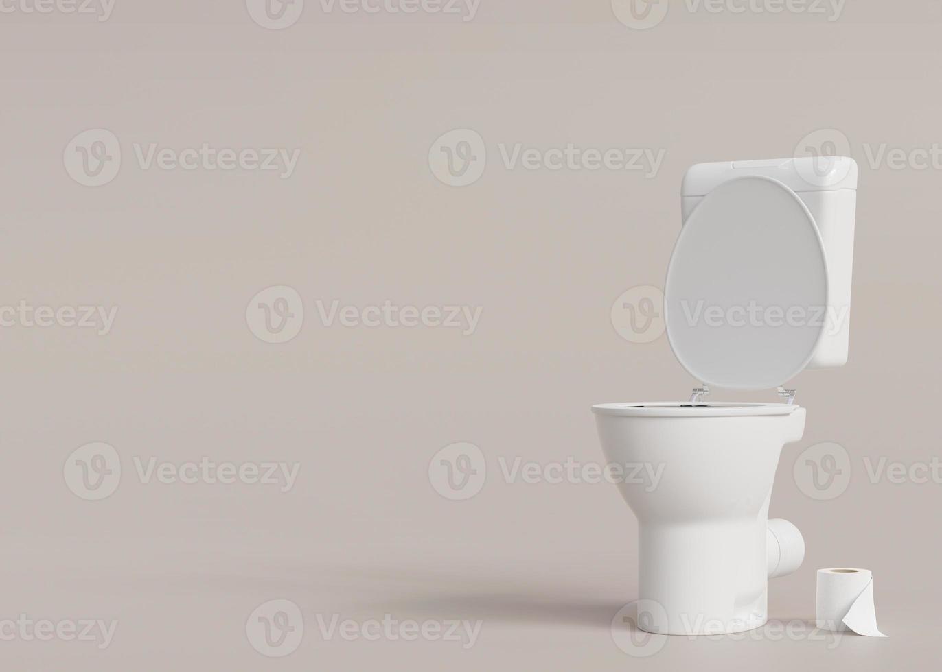 toilettes, wc sur fond beige avec espace copie. hygiène, défécation, problèmes de digestion, concept de constipation. espace vide pour le texte, la publicité. rendu 3d. photo
