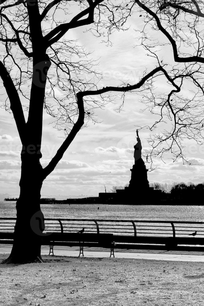 silhouette verticale de la statue de la liberté de new york photo