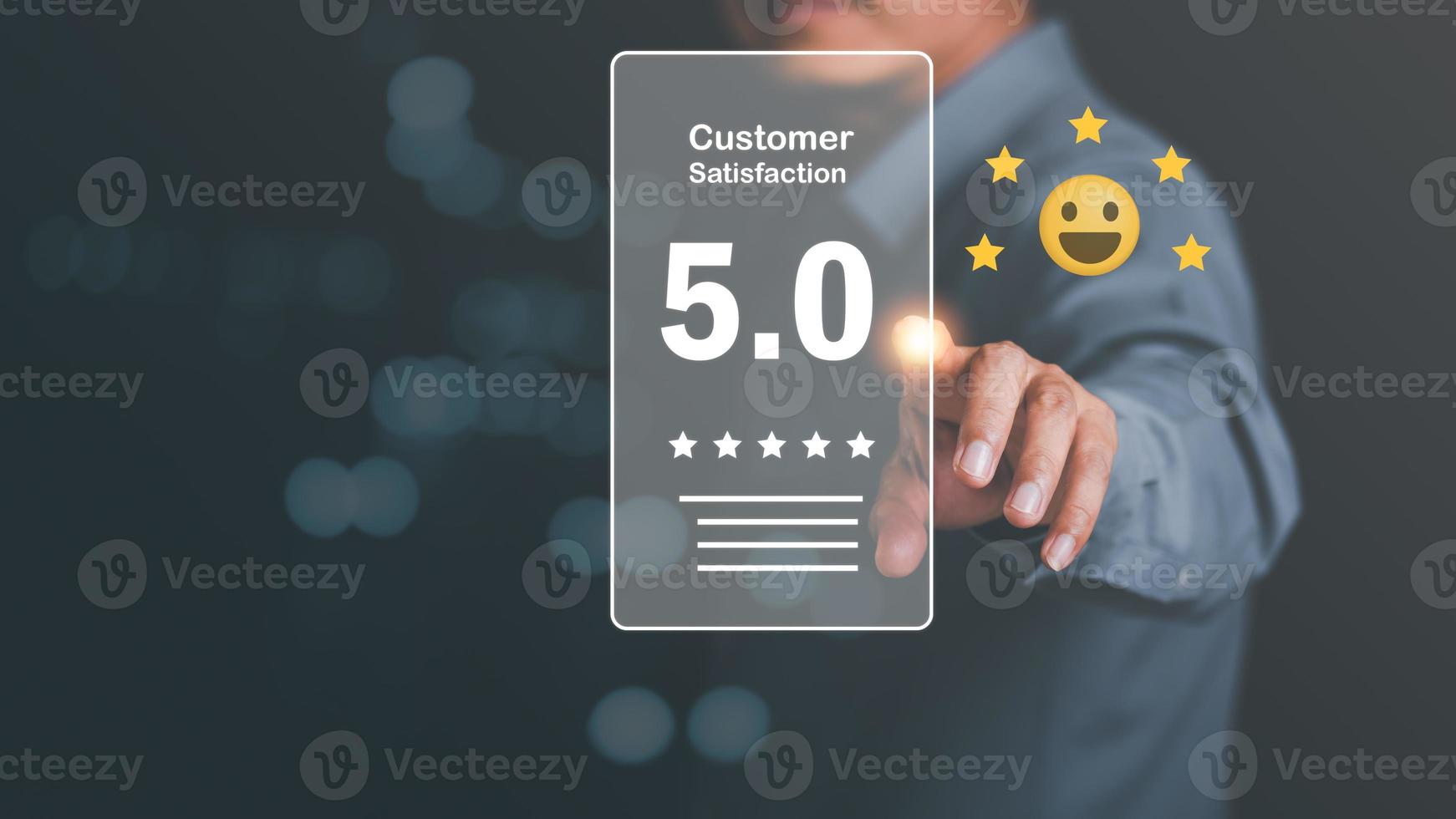 service client et concept de satisfaction, satisfaction du service, note très impressionnante, évaluation et audit, consommateur et icône 5 étoiles, représente la plus haute qualité en termes de produits et services. photo