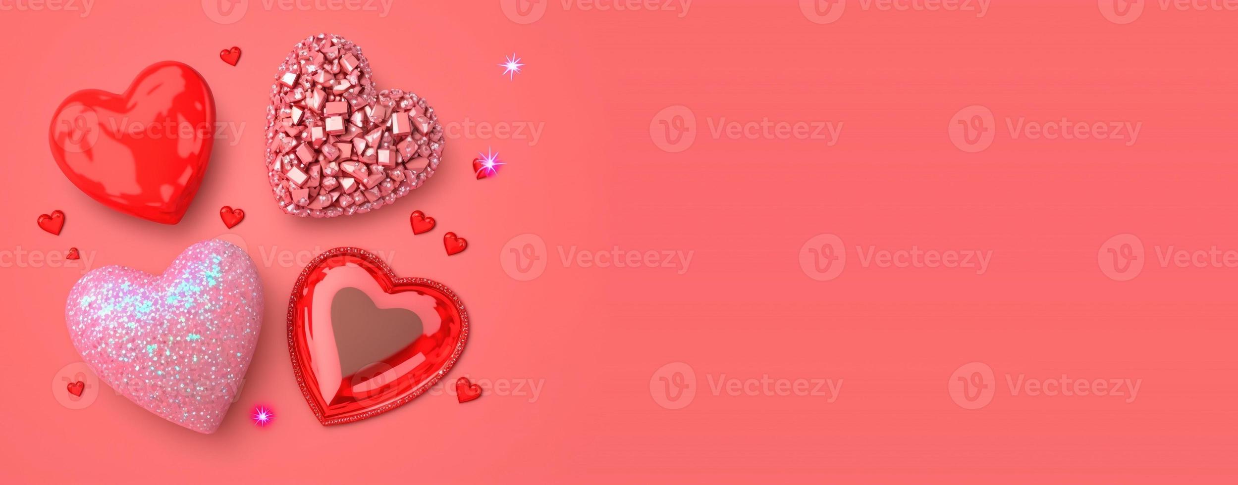 illustration de diamant en cristal de coeur 3d de la saint-valentin pour la bannière et l'arrière-plan photo