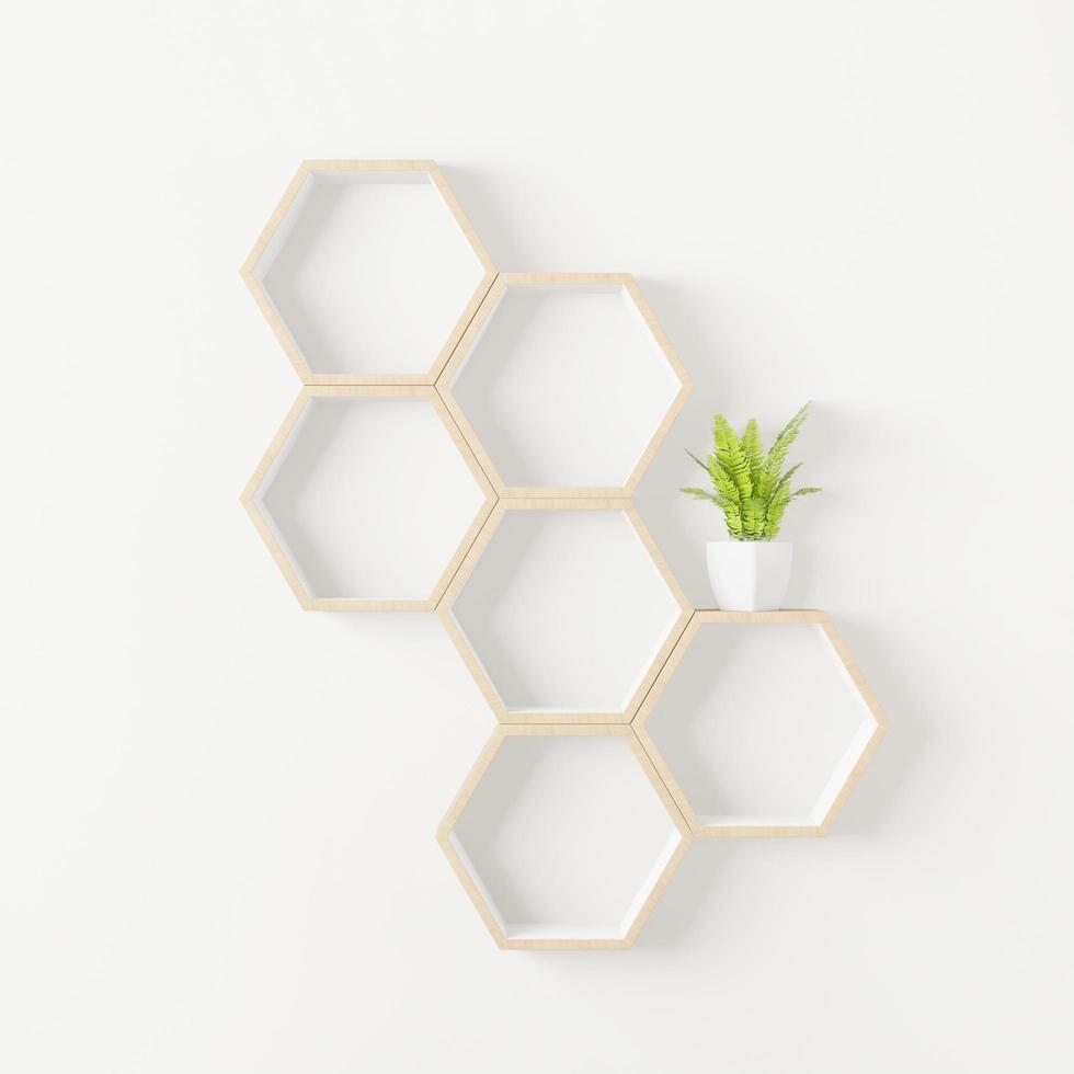 étagère hexagonale en bois avec espace copie photo