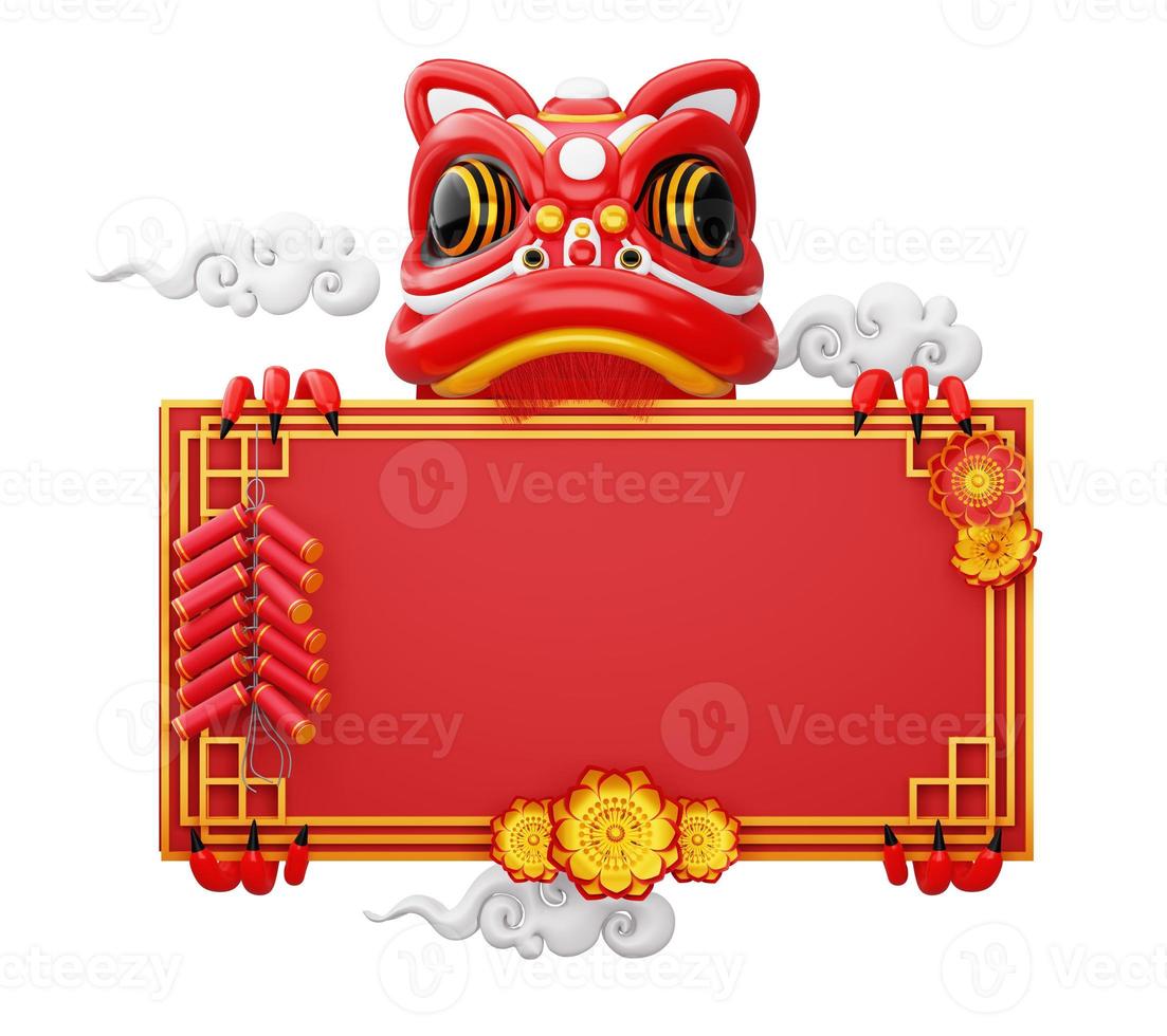 nouvel an chinois, danse du lion avec cadre, rendu 3d photo