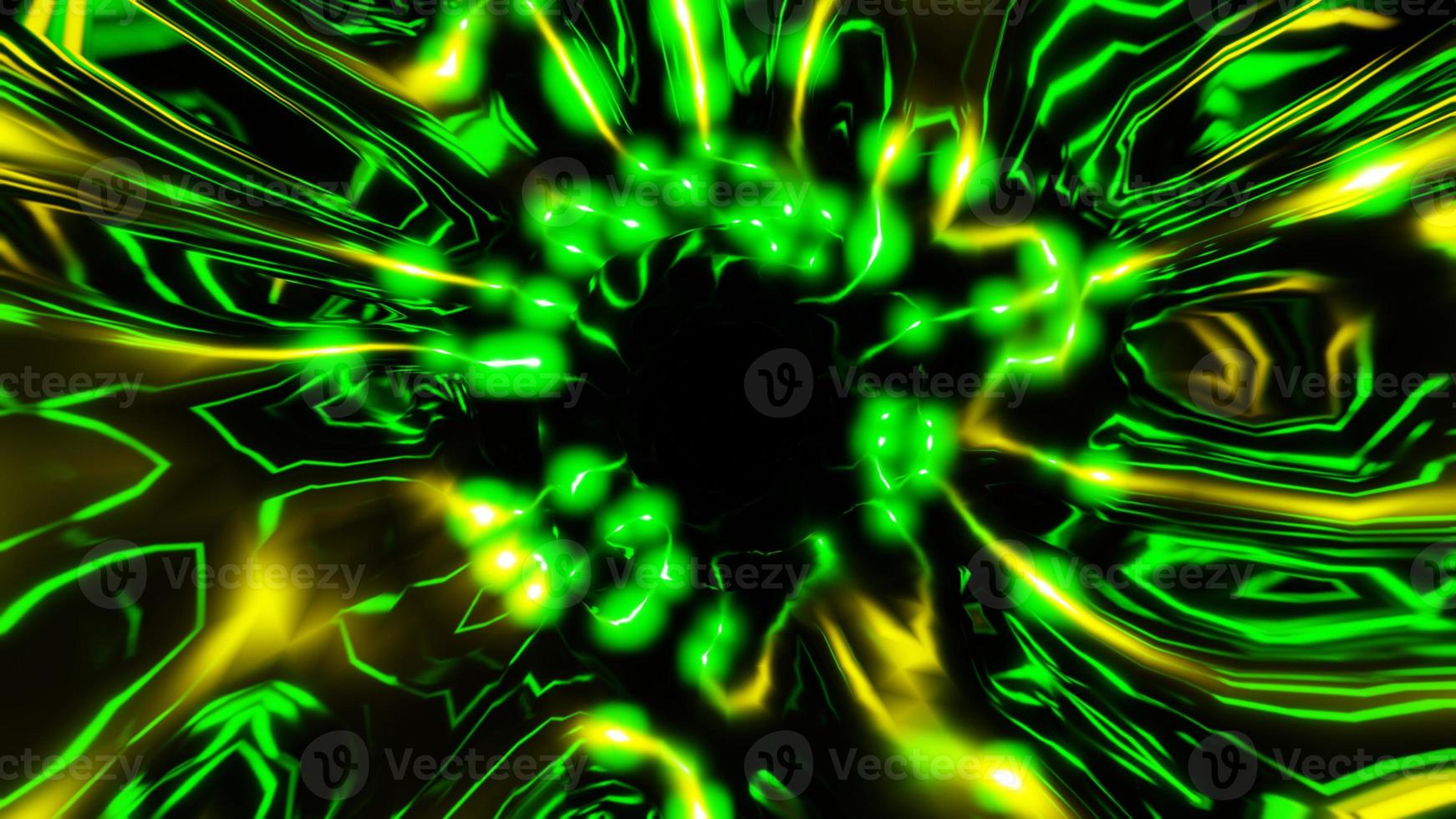 tunnel de science-fiction vert jaune avec une lueur de lumières animation de boucle vj illustration de rendu 3d photo