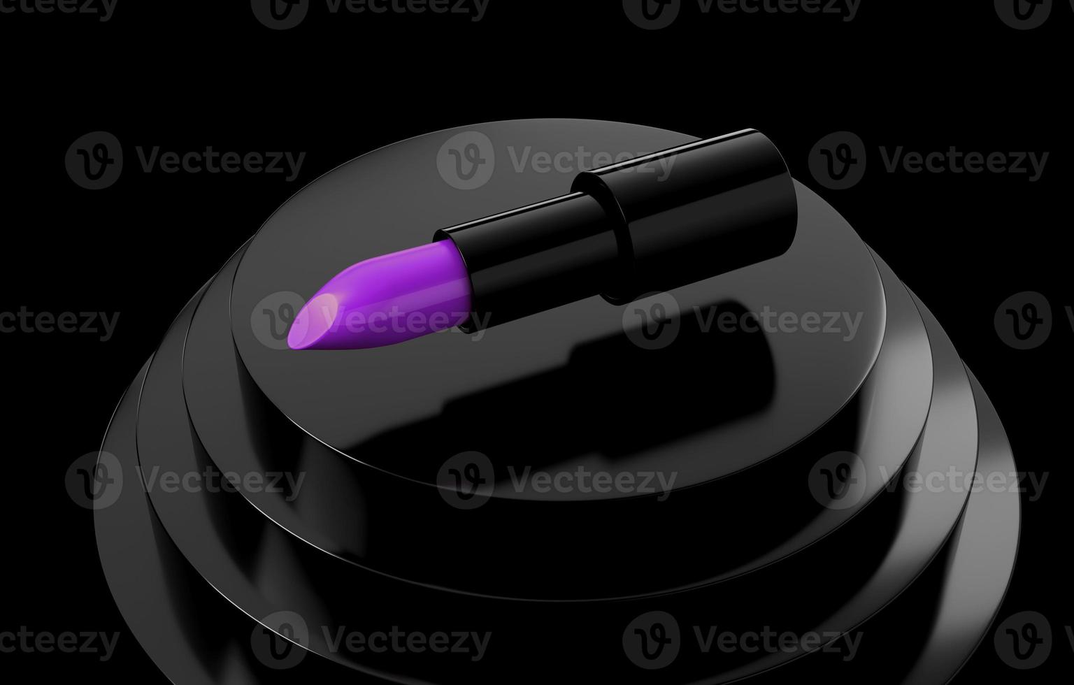 Maquillage cosmétique rouge à lèvres violet sur fond noir - illustration 3D render photo