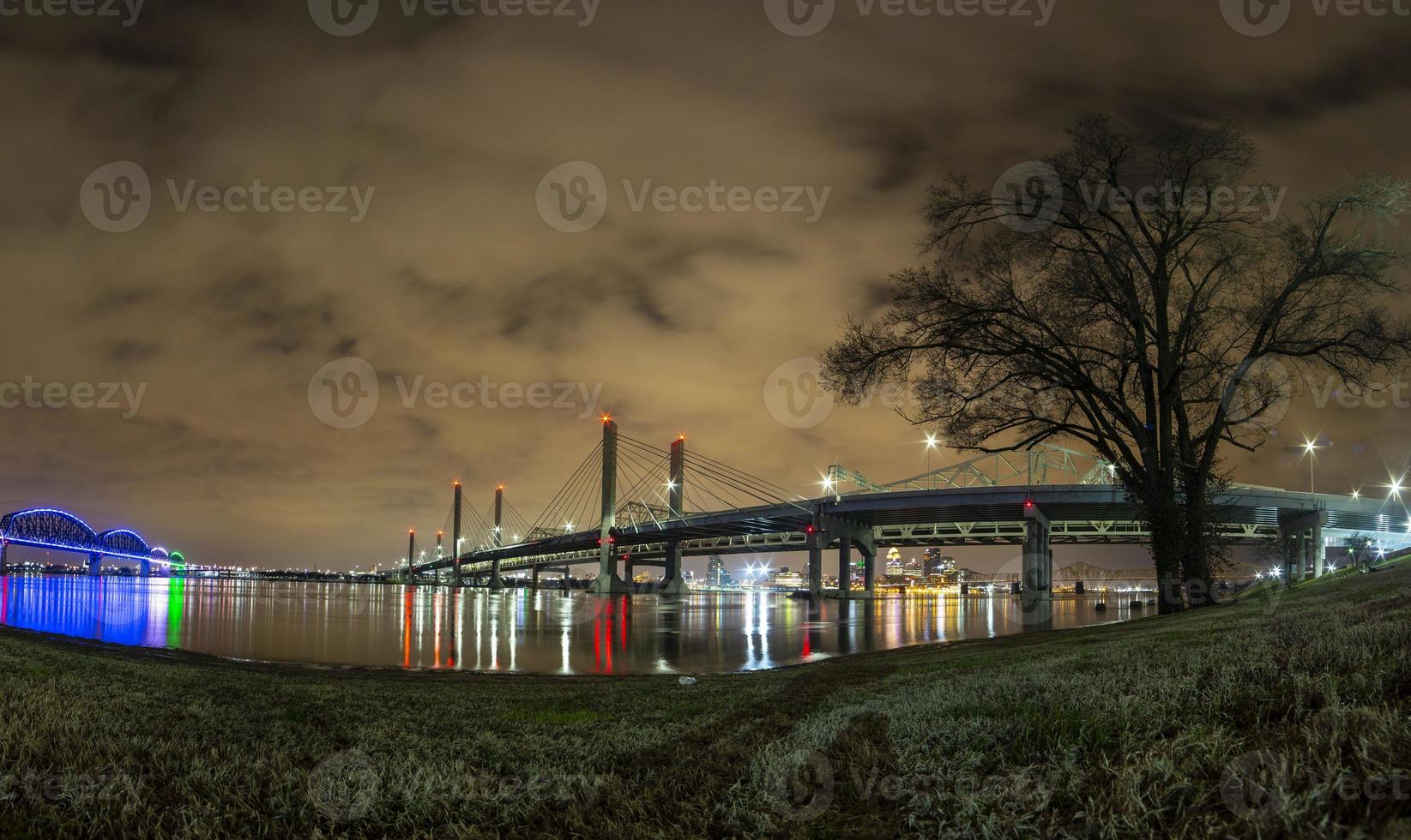 vue sur les ponts sur la rivière ohio à louisville la nuit photo