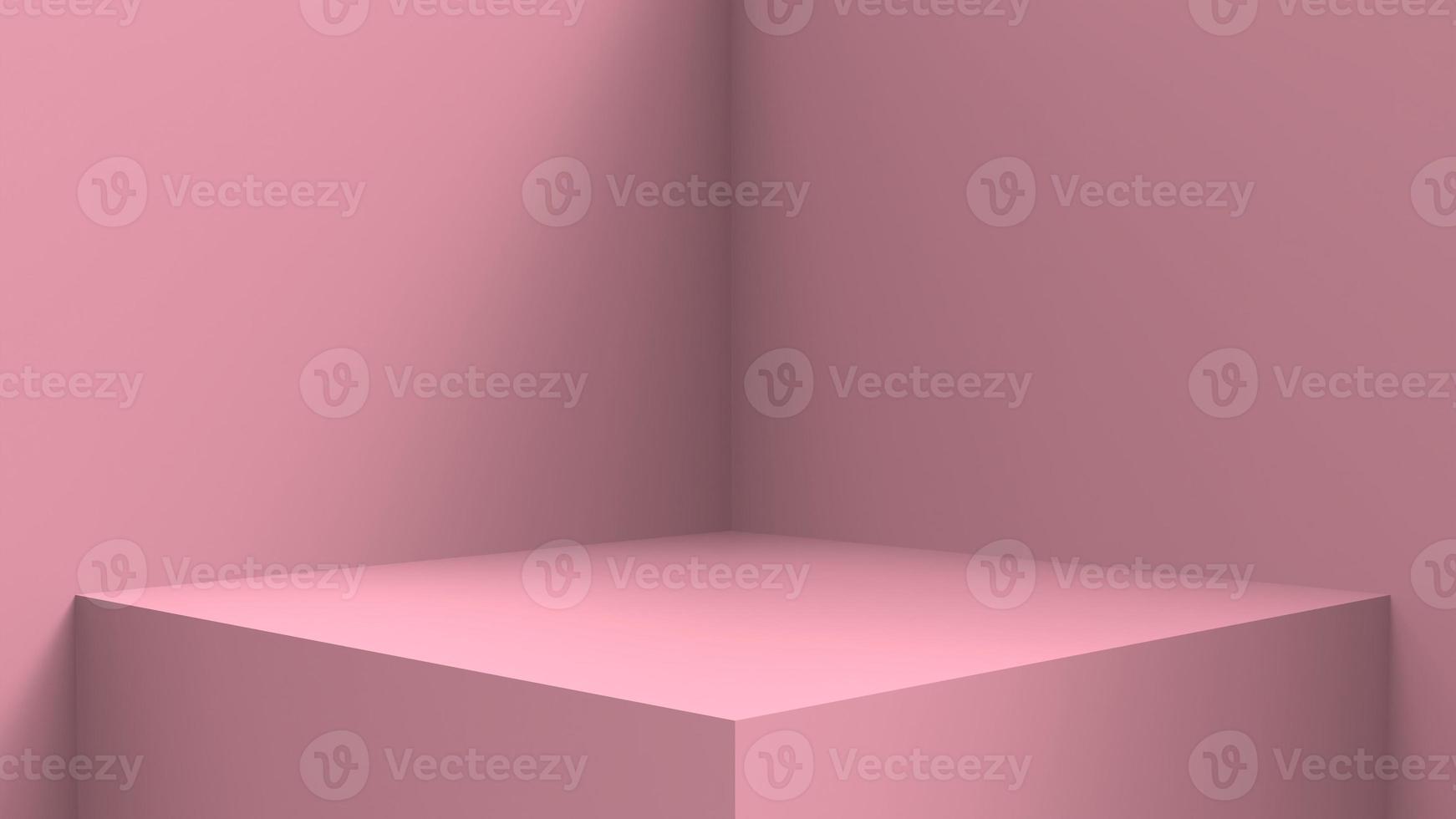 design d'intérieur de stand vierge, salle vide pour l'arrière-plan de la vitrine, rendu 3d design d'intérieur de stand vierge de couleur pastel rose photo