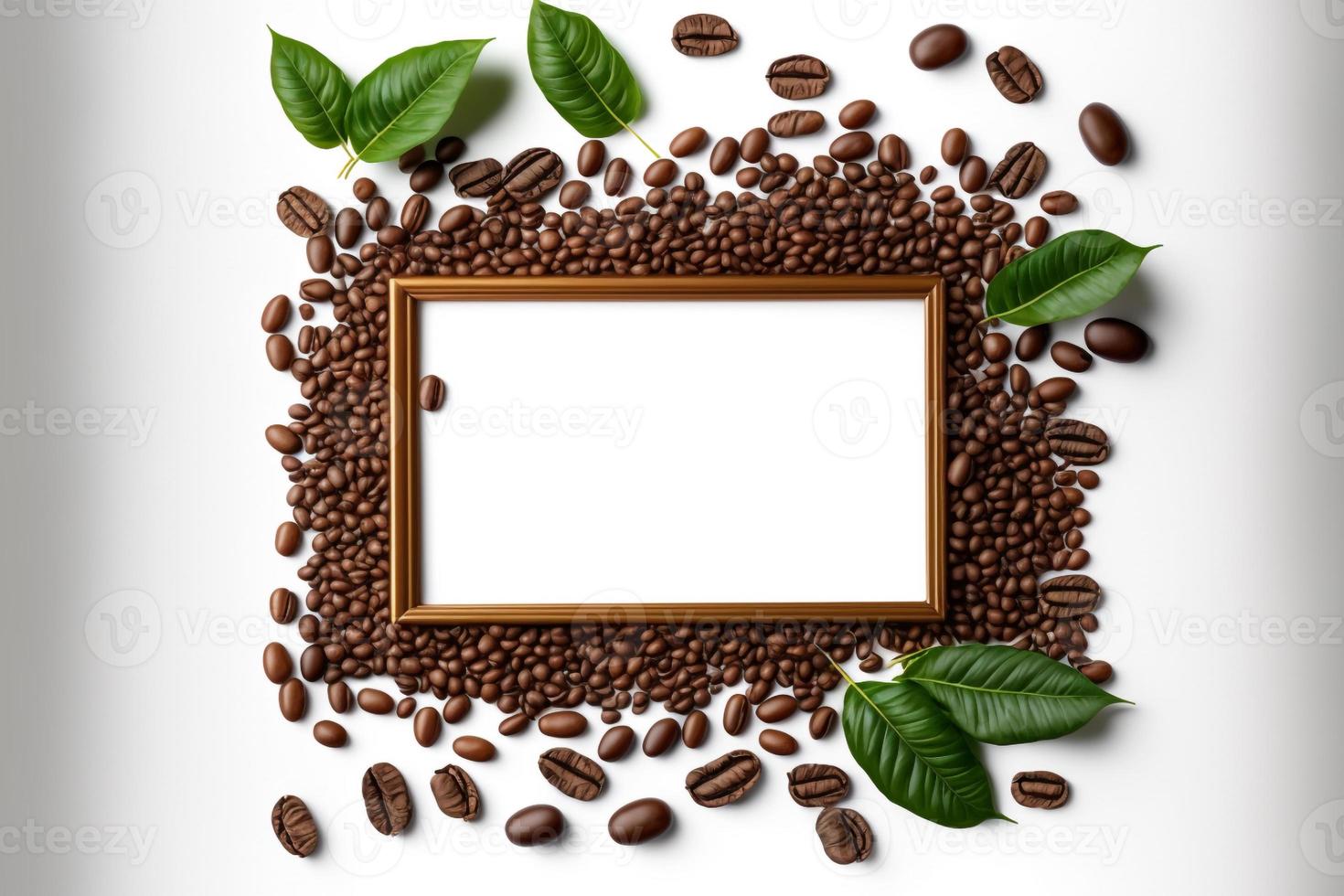 vue de dessus de grains de café sur un espace de fond blanc pour le texte photo