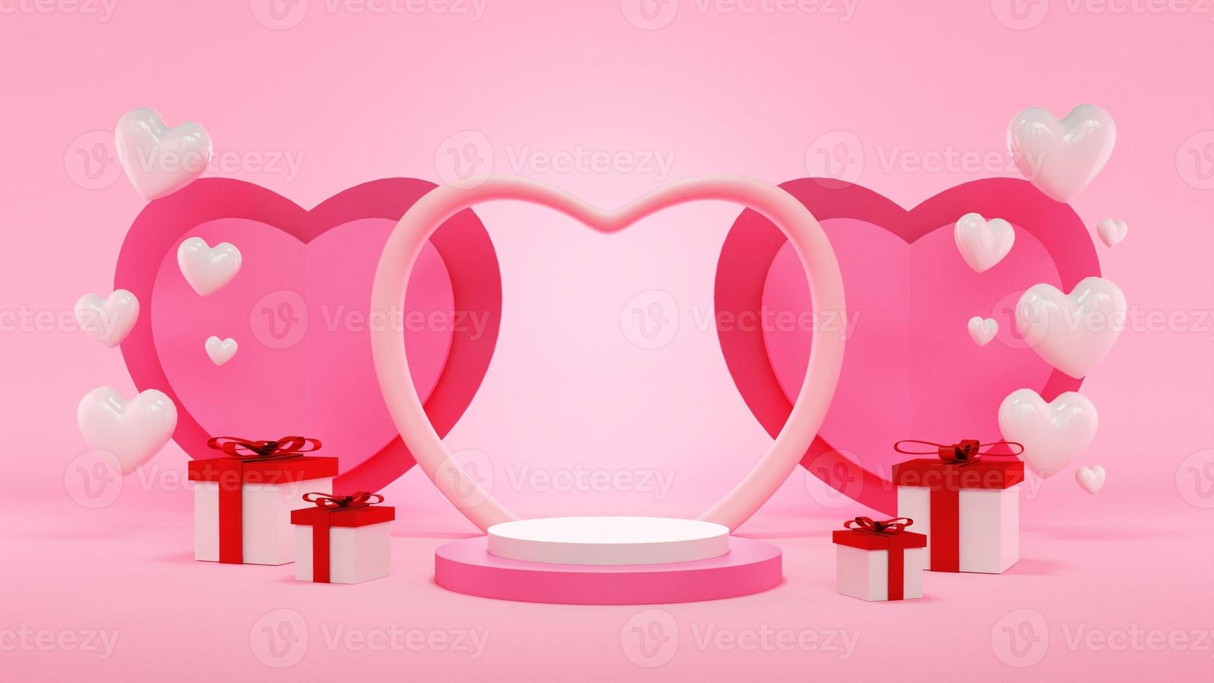 illustrations 3d fond de saint valentin podium rose photo