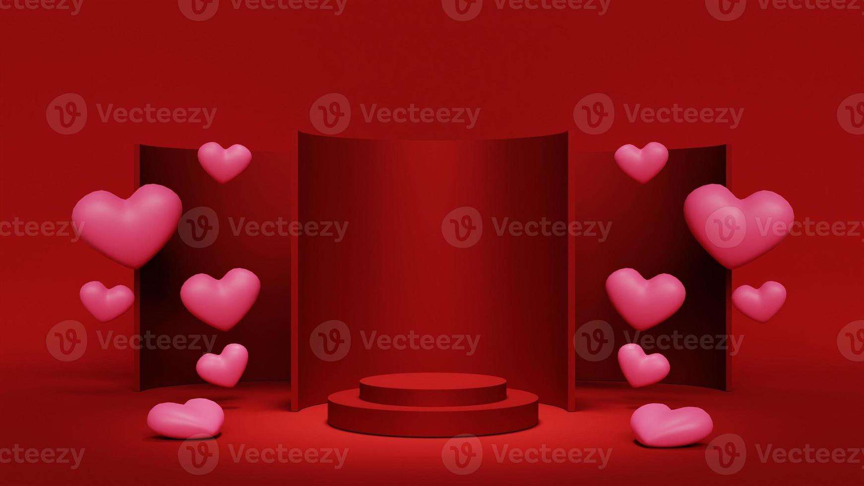 illustrations 3d rouge avec fond de saint valentin podium cylindre photo