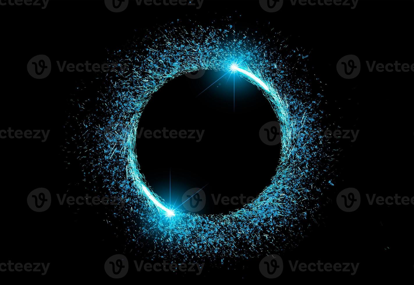 cadre lumineux cercle bleu sur fond noir photo