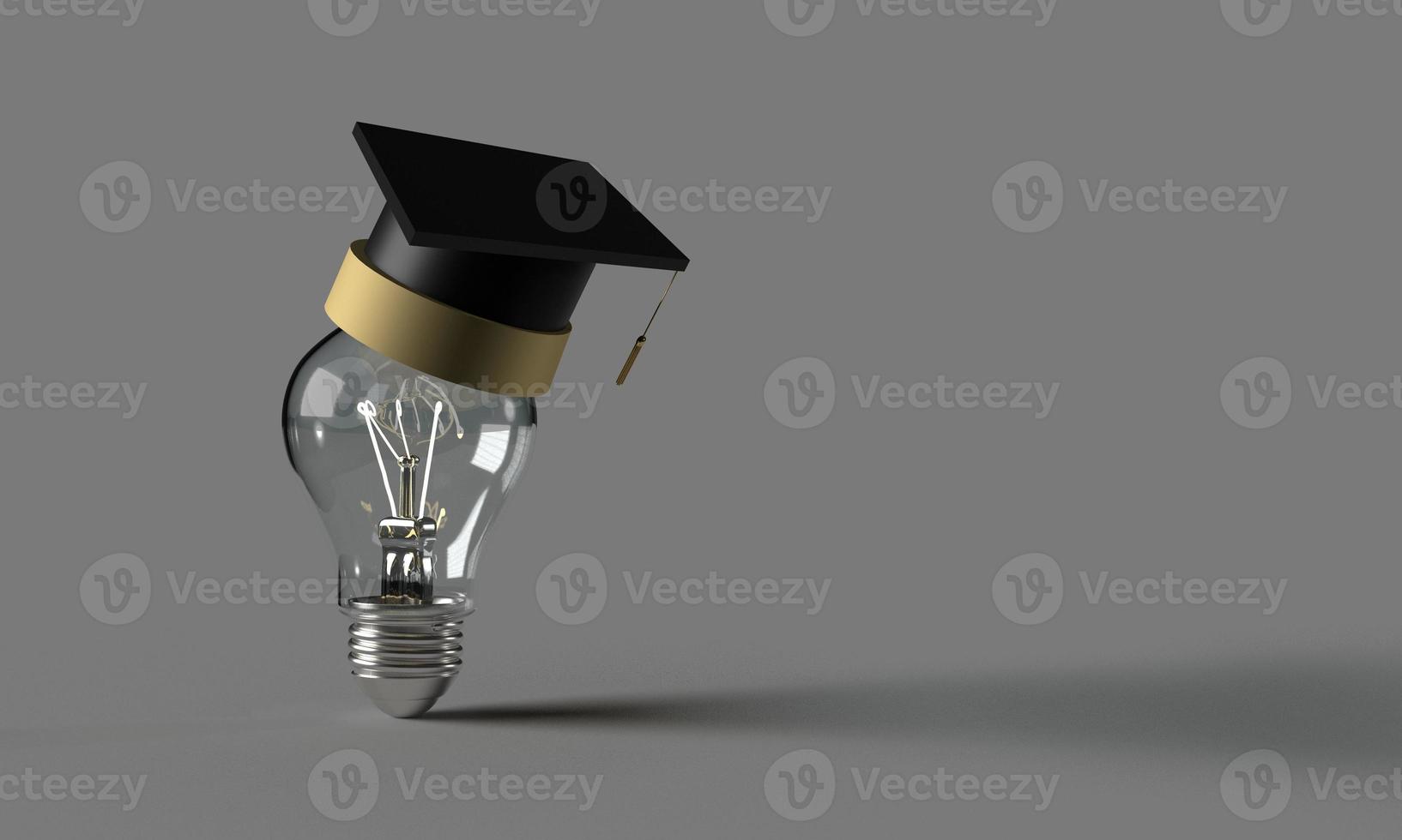 ampoule lampe électronique porter chapeau cap noir diplômé félicitations lycée bechelor diplôme académique cérémonie idée créative intelligent génie connaissance université fond copie espace.3d rendu photo