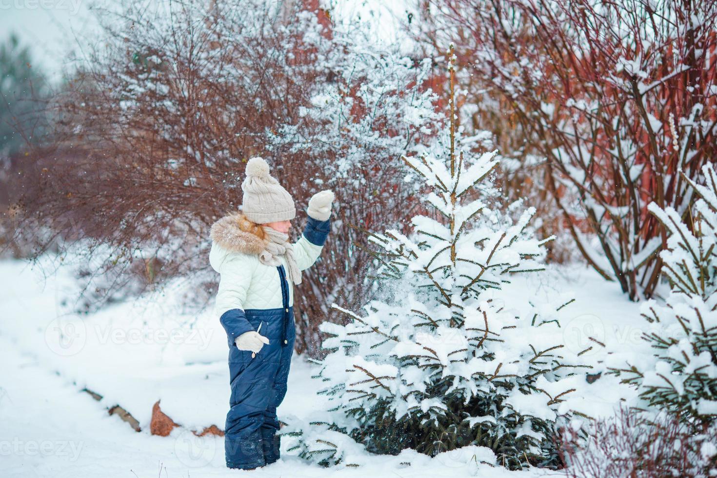 adorable petite fille en journée d'hiver gelée à l'extérieur photo