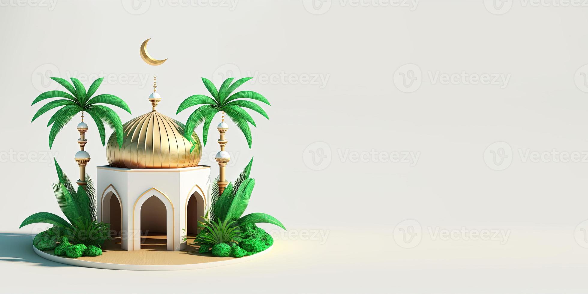 illustration de mosquée 3d or pour bannière islamique photo