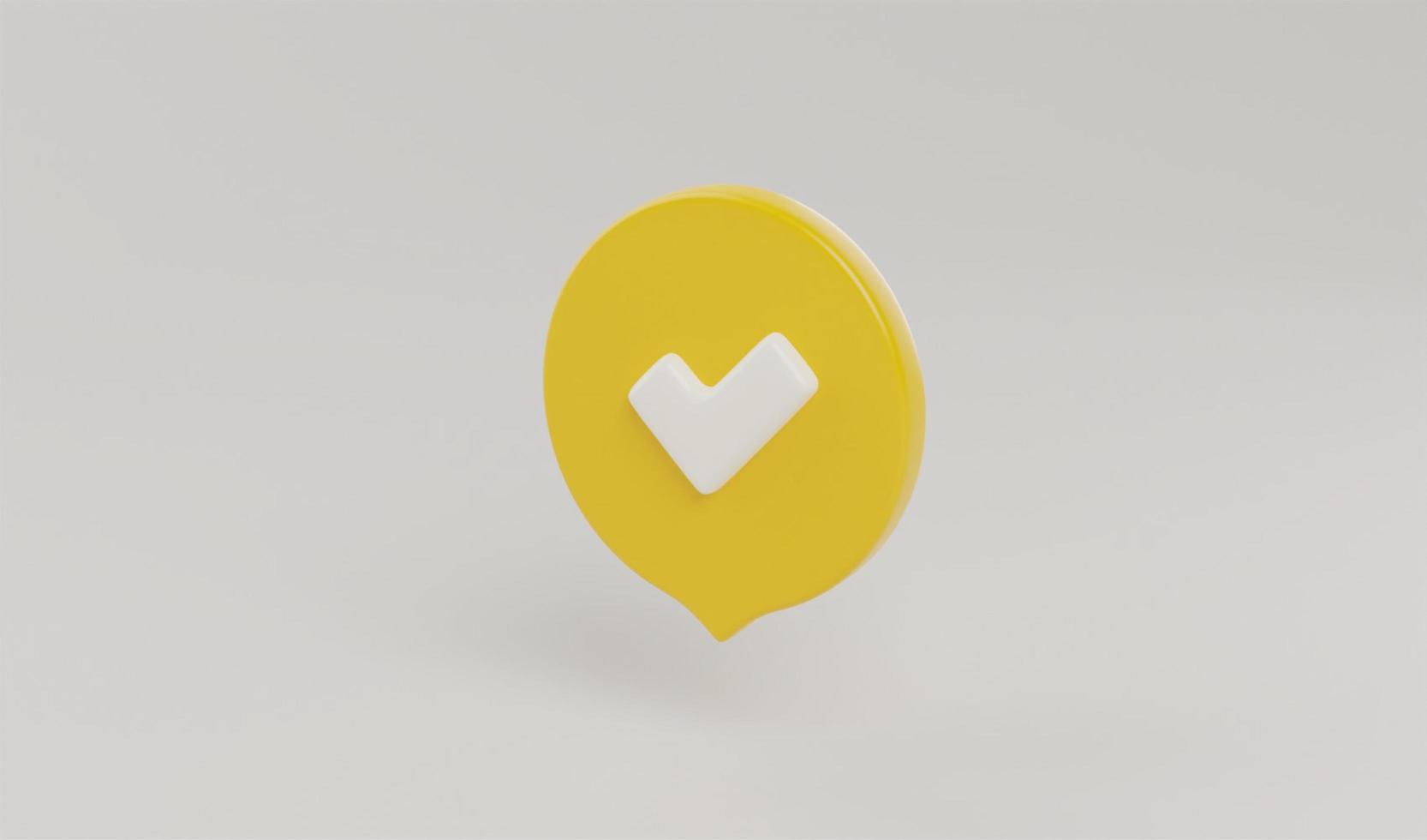 Icône de coche de rendu 3d, symbole de coche pour aimer, corriger, succès, approuver, accepter l'illustration de concept de bouton photo