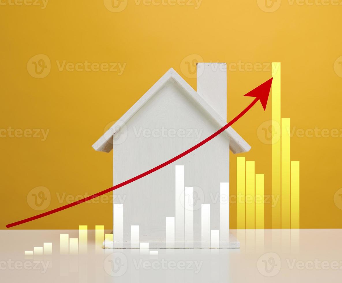 maison en bois et un graphique avec des indicateurs croissants. hausse des prix de l'immobilier photo