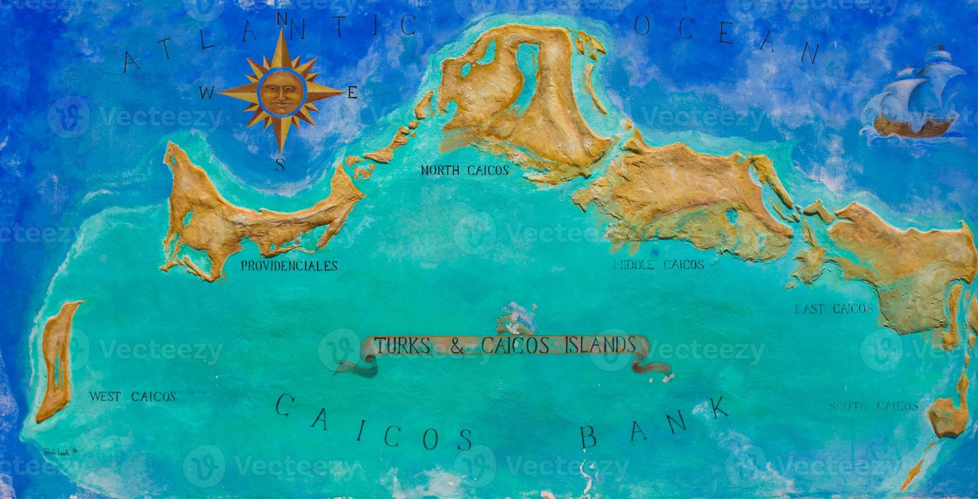 carte de l'île des caraïbes turks et caicos peinte sur le mur photo