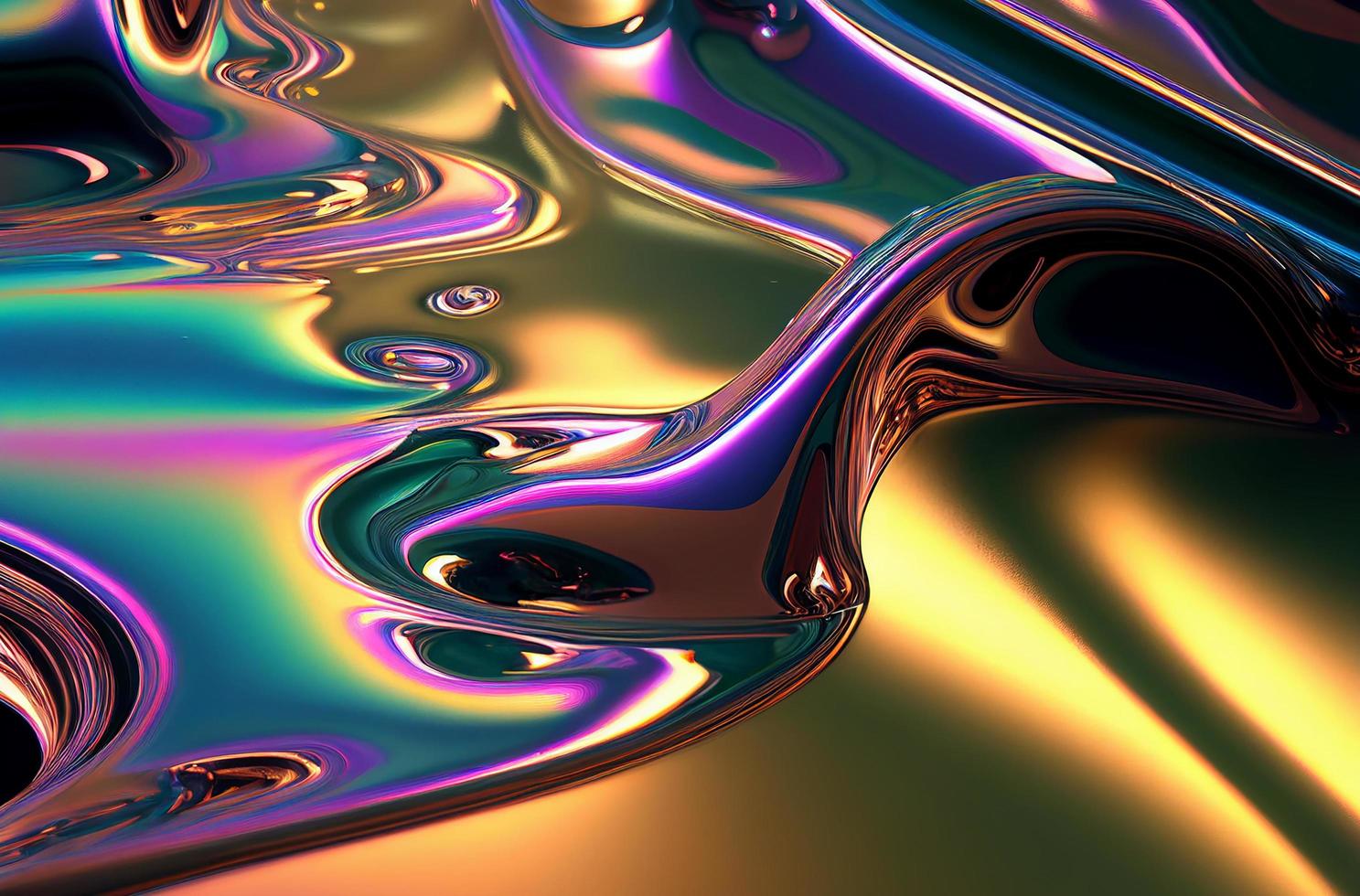 fond de brillance liquide métallique fluide irisé, futuriste holographique, ai générative photo