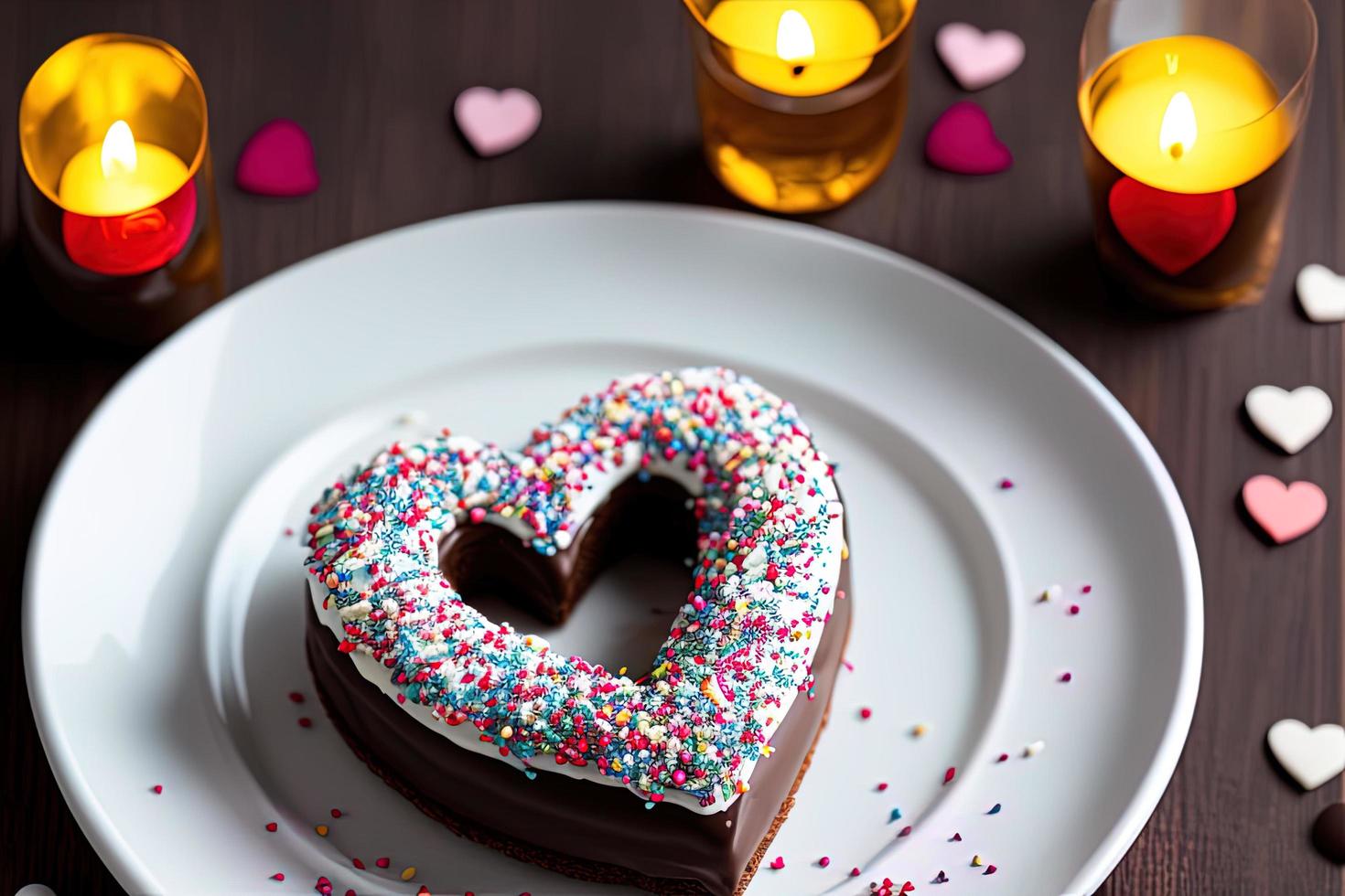 photographie d'un beignet en forme de coeur au chocolat avec du chocolat, de l'amour, du coeur, de la saint-valentin, photo