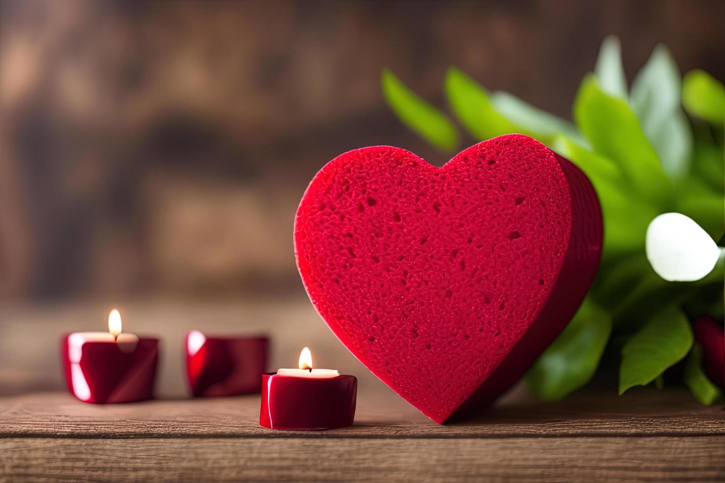photographie d'une élégante boîte cadeau artisanale avec ruban rouge, amour, coeur, saint valentin photo