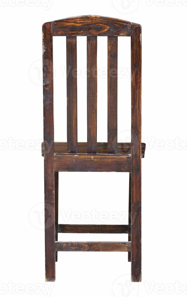 vue arrière de la chaise en bois isolée sur blanc avec un tracé de détourage photo
