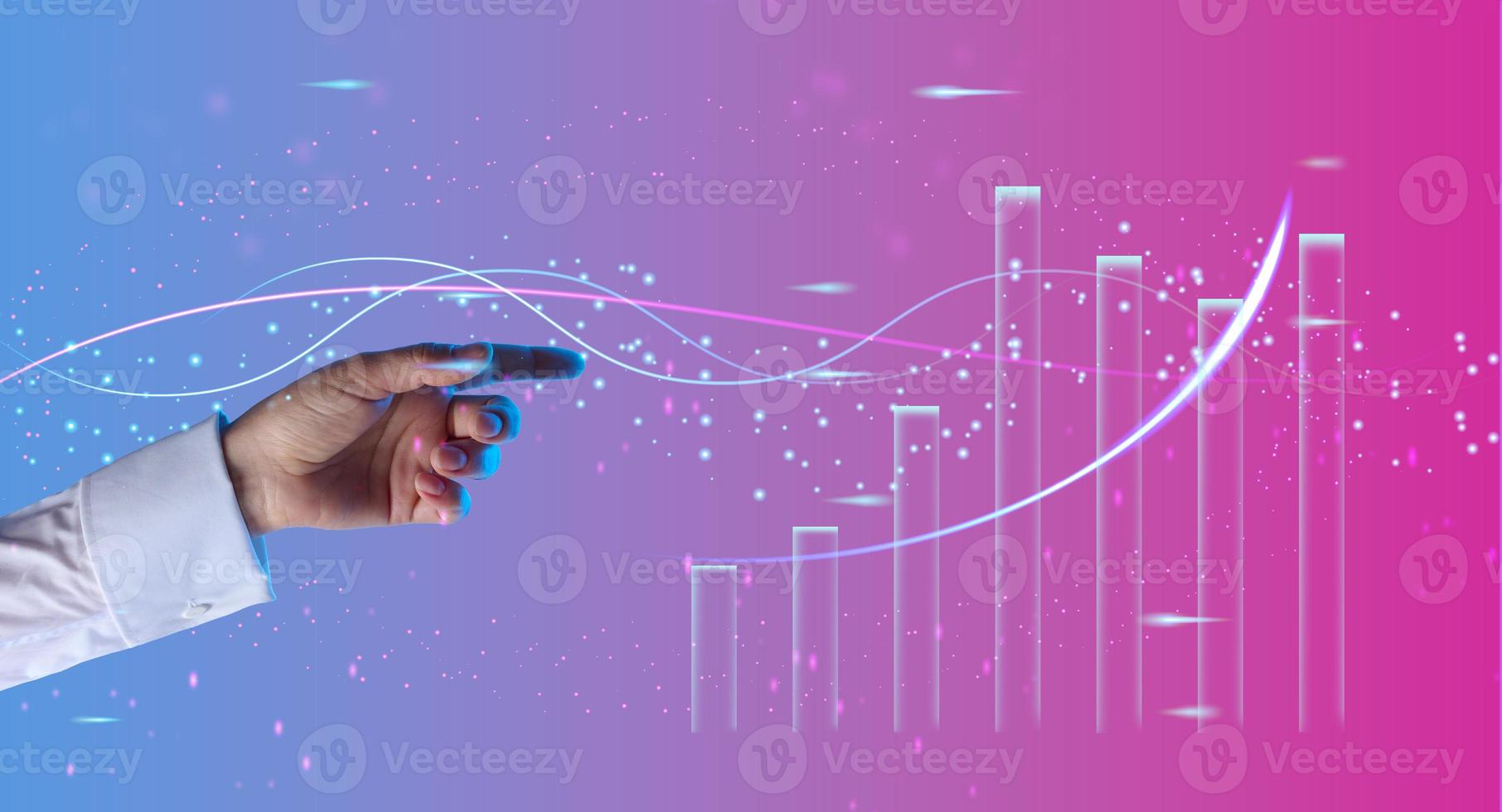 graphique holographique avec des taux et des indicateurs en hausse. concept de croissance d'entreprise, rentabilité élevée, démarrage réussi. la croissance du taux de change photo