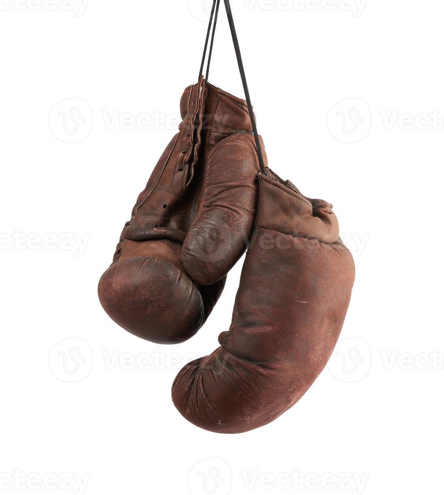 paire de gants de boxe en cuir marron vintage très anciens photo