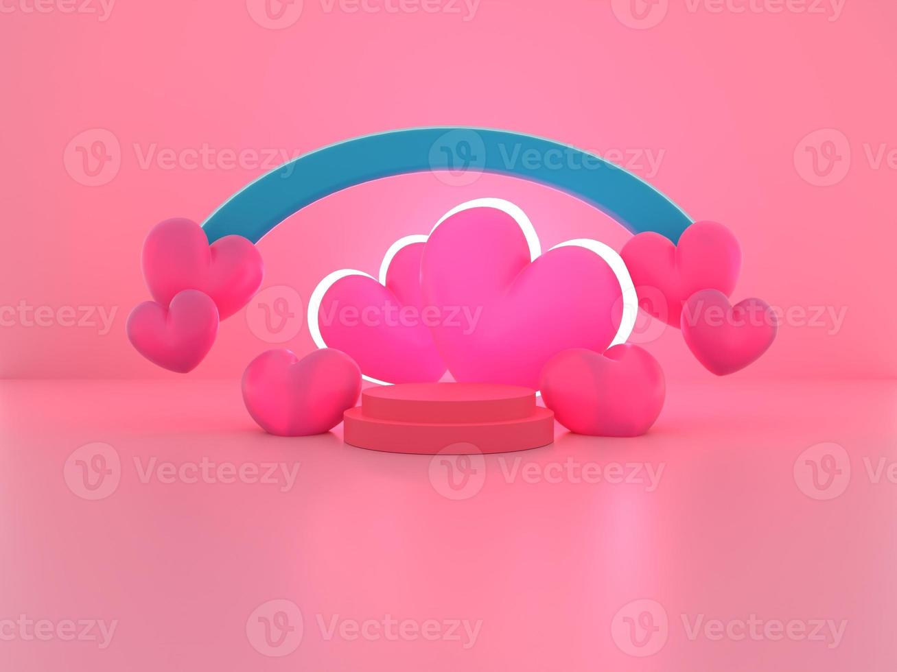 Fond de saint valentin de rendu 3d avec podium de décoration pour la vitrine du produit photo