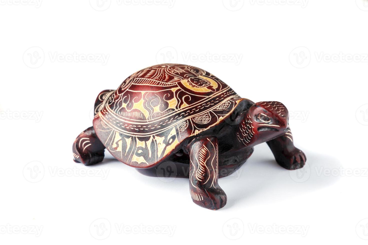 tortue avec l'image du bouddha sur la coquille, fond blanc. photo