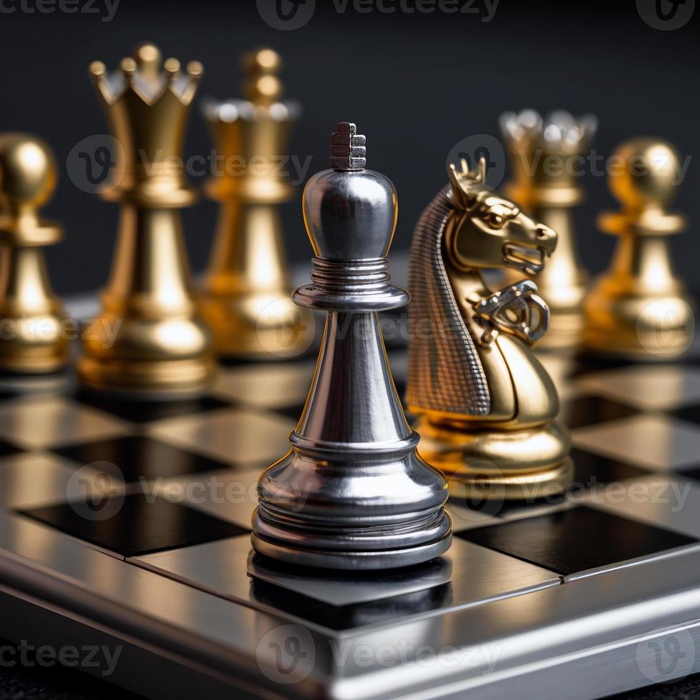 échecs d'or et d'argent sur le jeu d'échecs pour le concept de leadership de métaphore d'affaires photo