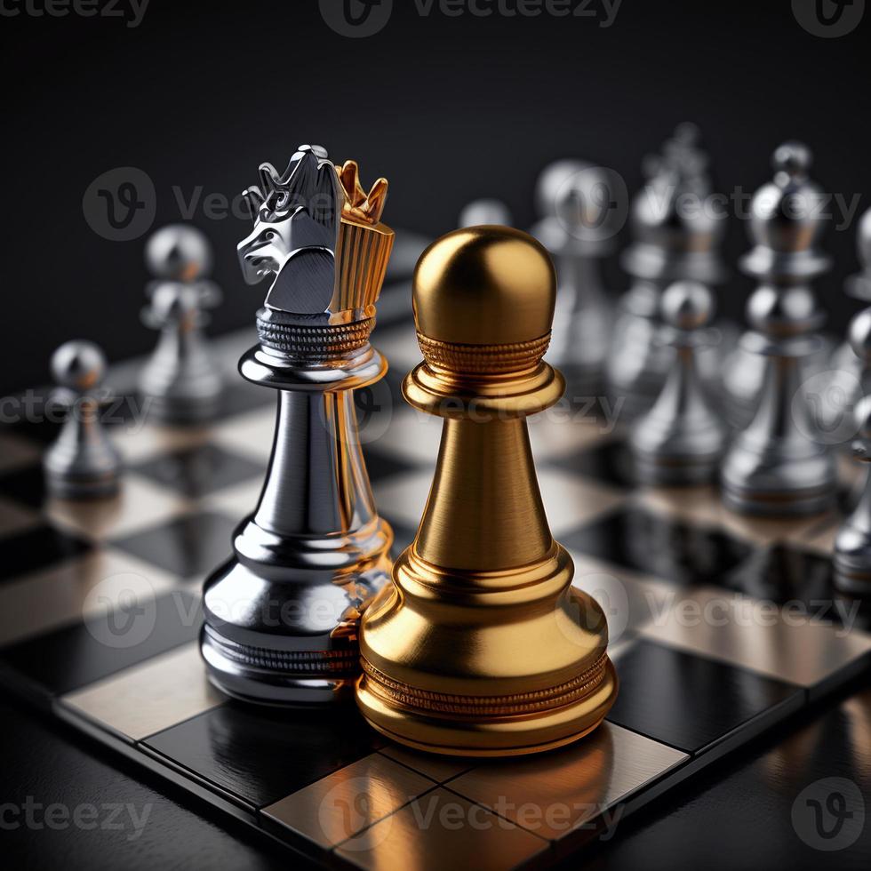 échecs d'or et d'argent sur le jeu d'échecs pour le concept de leadership de métaphore d'affaires photo