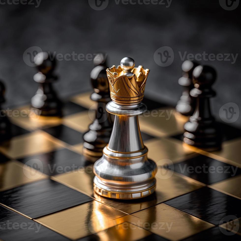 échecs d'or et d'argent sur le jeu d'échecs pour le concept de leadership de métaphore d'affaires photo