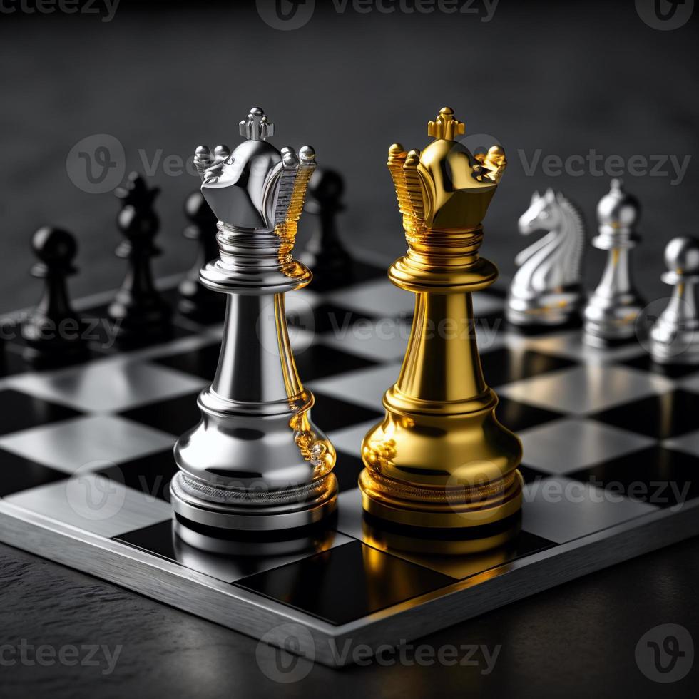 échecs d'or et d'argent sur le jeu d'échecs pour le concept de leadership de métaphore d'affaires photo