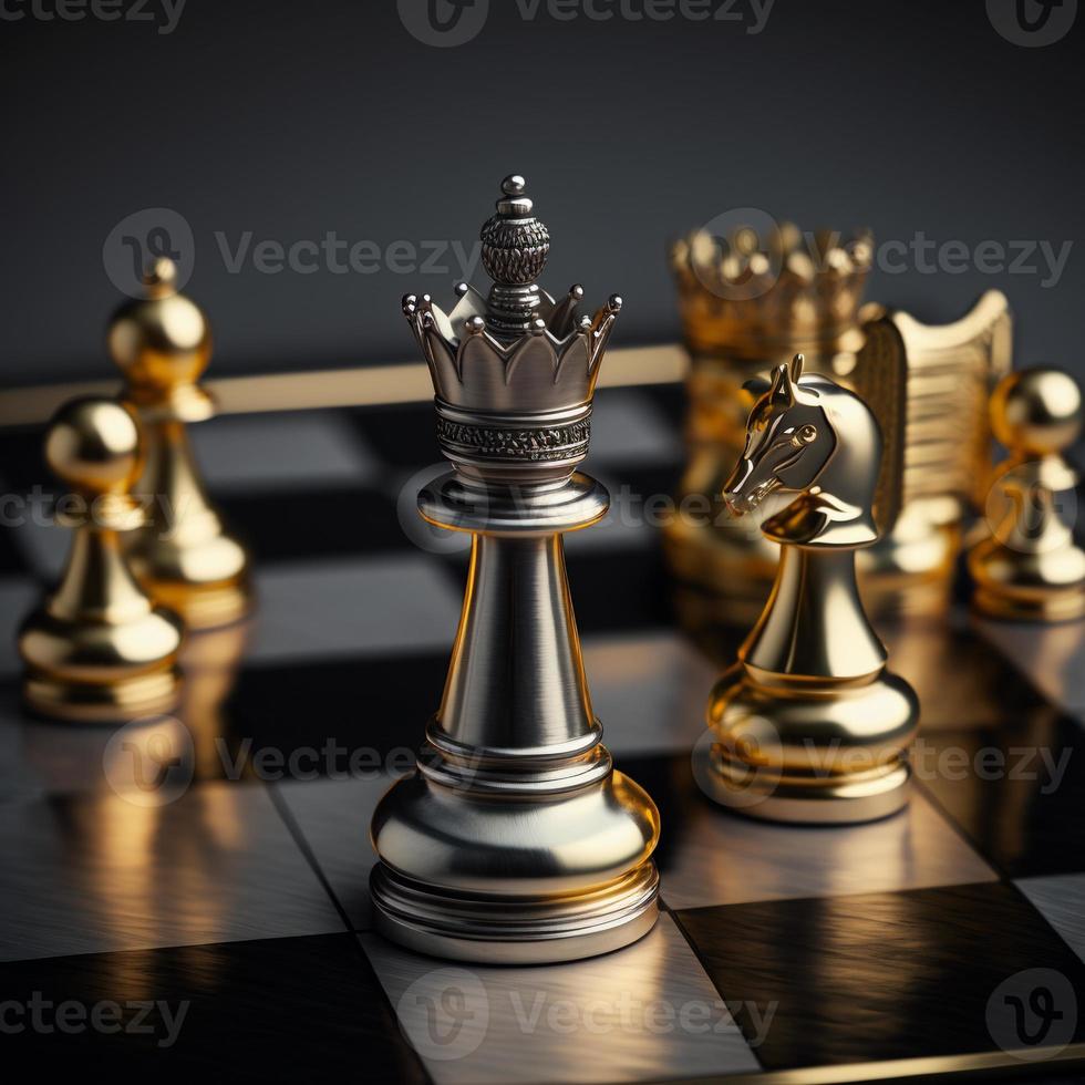 échecs d'or et d'argent sur le jeu d'échecs pour le concept de leadership de métaphore d'affaires photo