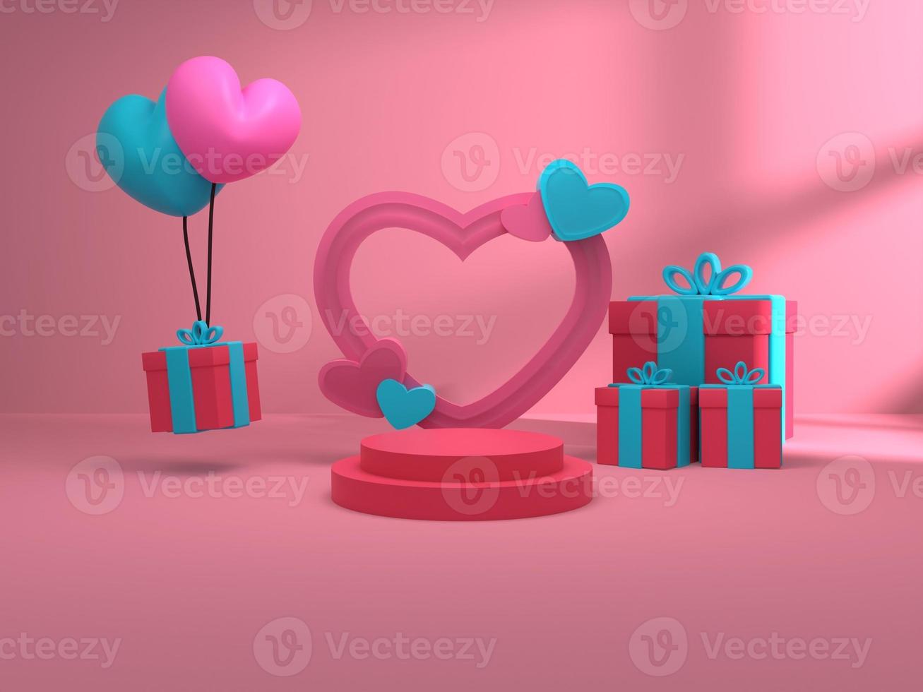 Fond de saint valentin de rendu 3d avec podium de décoration pour la vitrine du produit photo