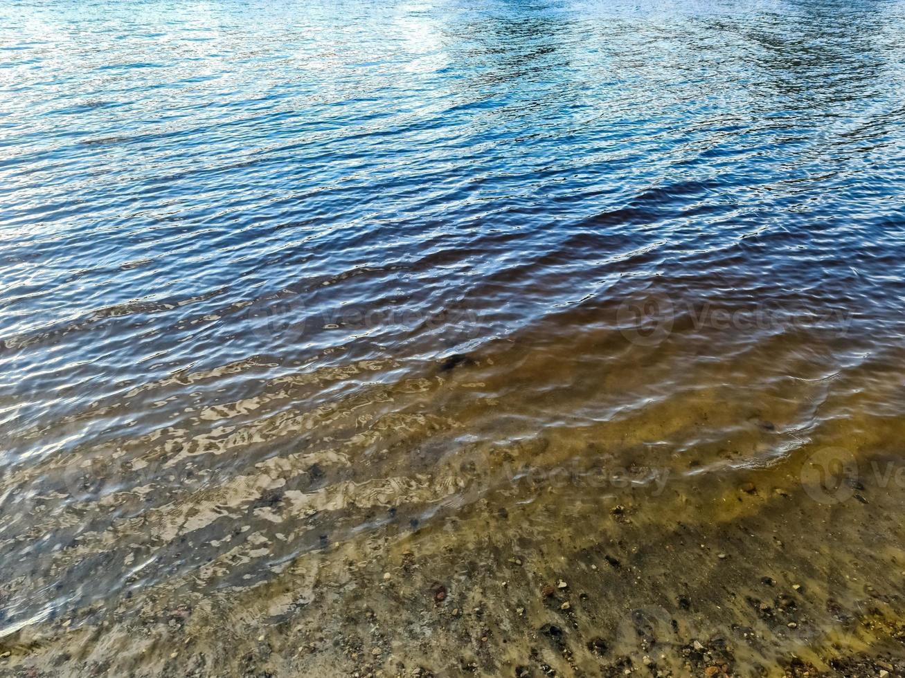 surface de l'eau avec des vagues et des ondulations et la lumière du soleil se reflétant à la surface. photo