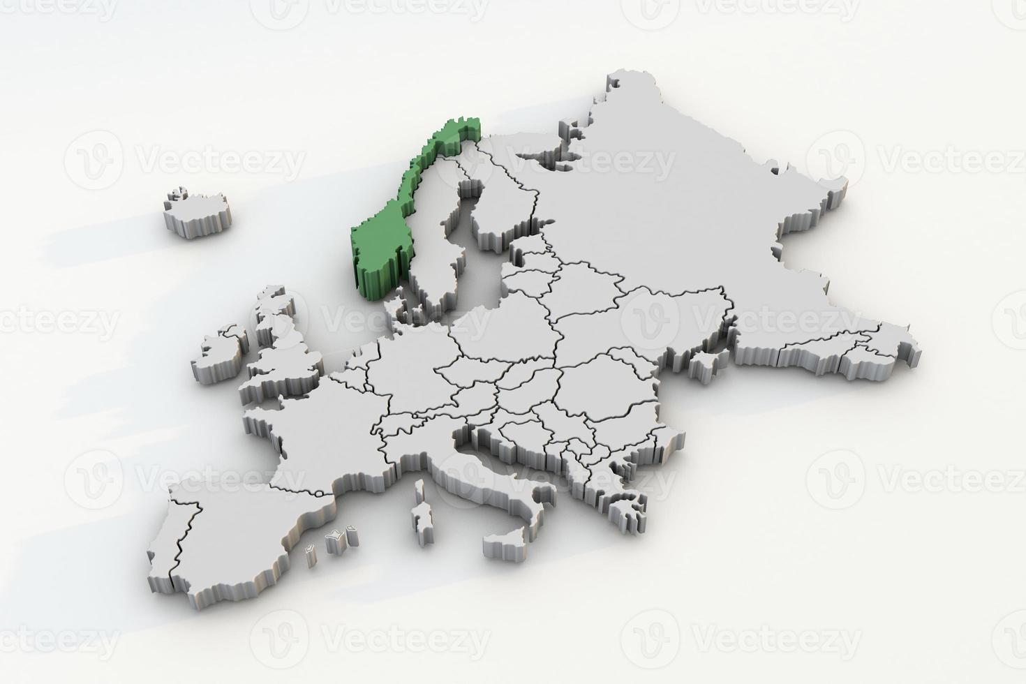 Carte de l'Europe rendu 3d isolé avec la Norvège verte un pays européen photo