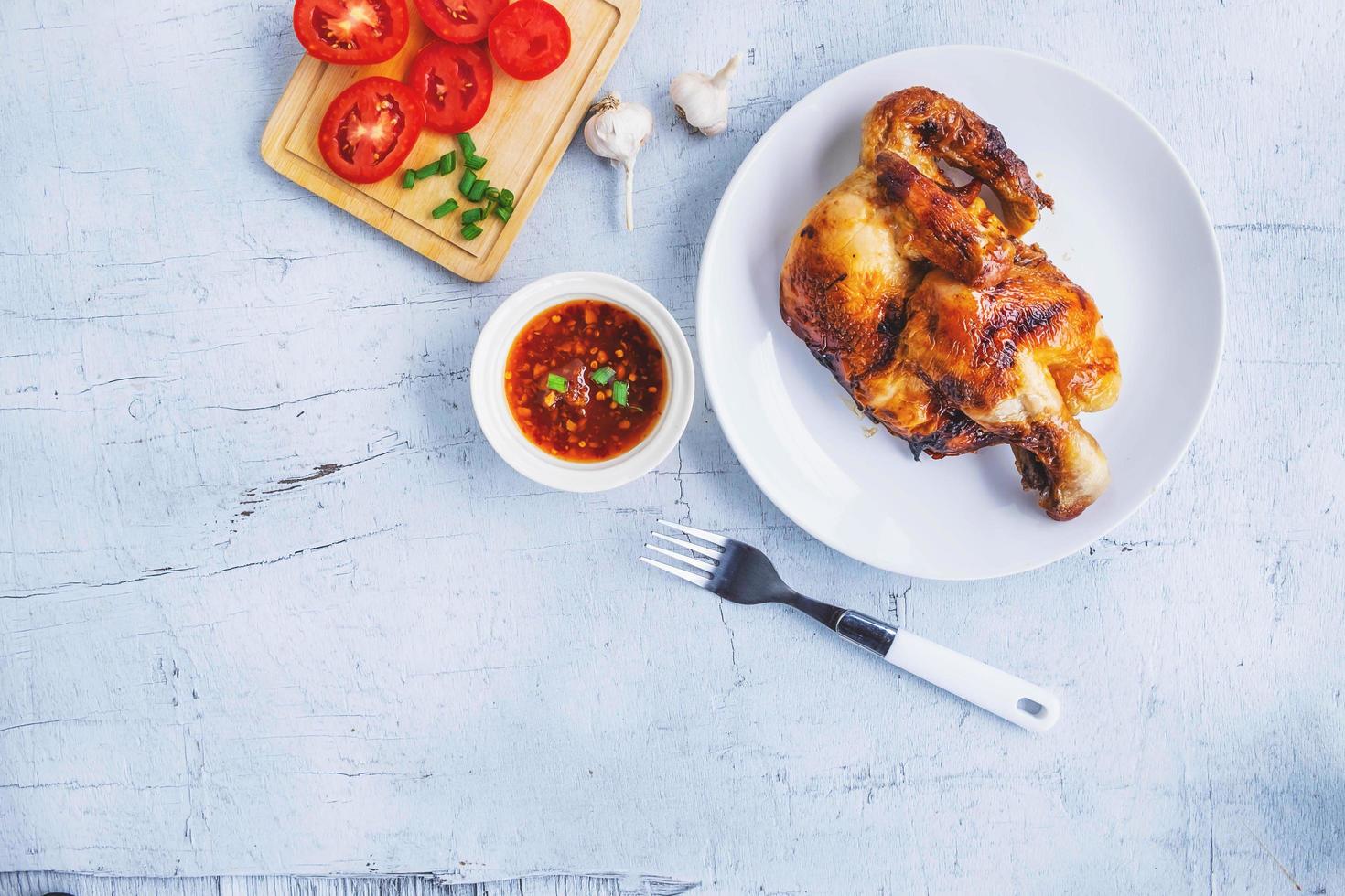 vue de dessus du poulet photo