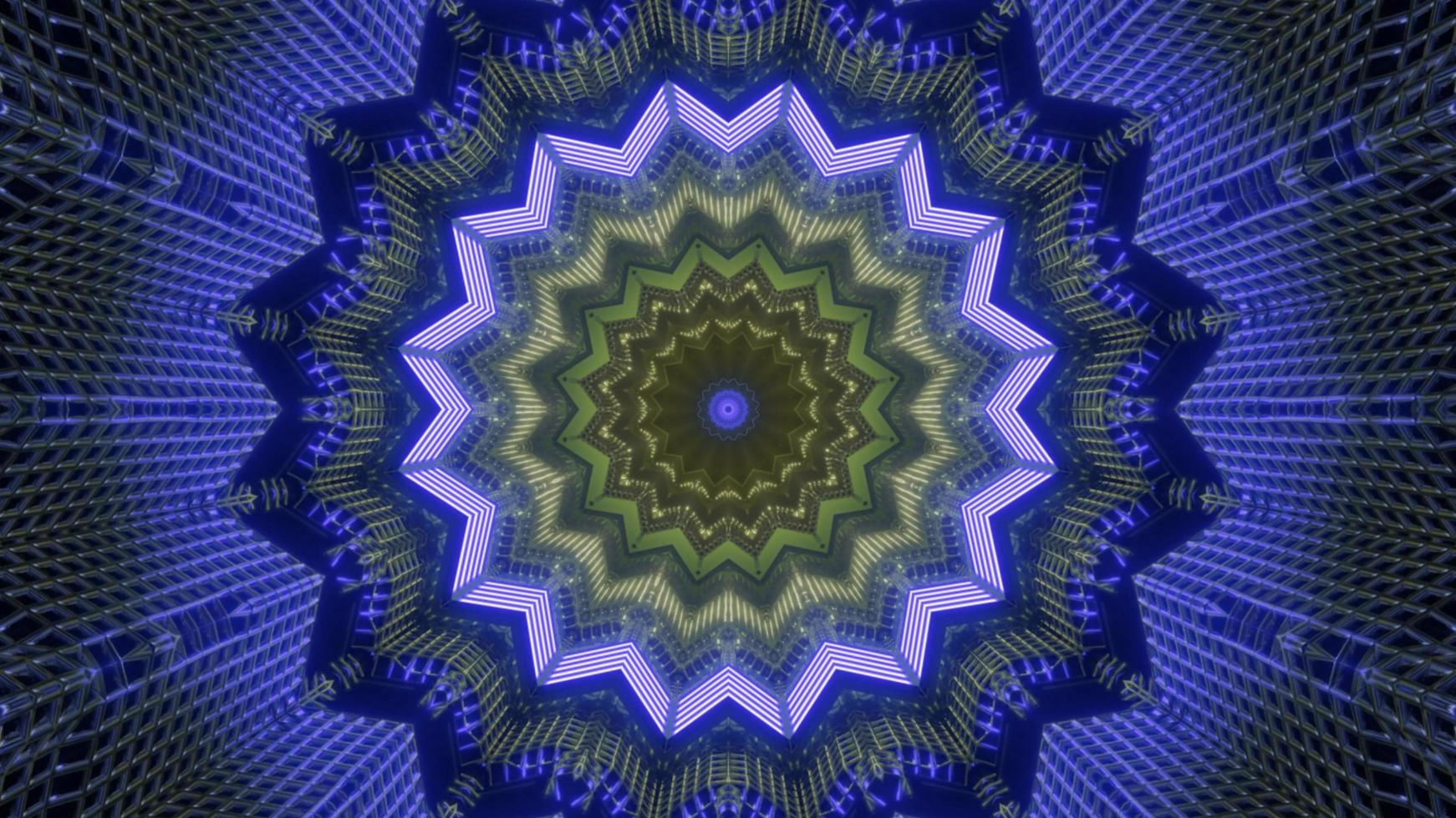 lumières bleues et vertes et formes kaléidoscope illustration 3d pour le fond ou le papier peint photo