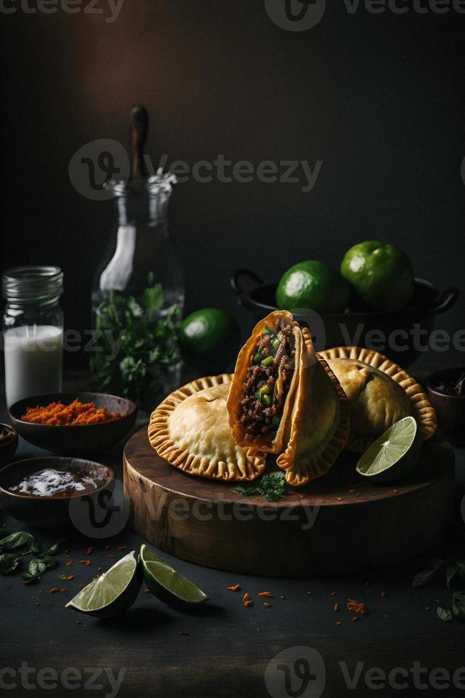 se livrer dans le riches les saveurs de Latin Amérique avec notre Empanadas. l'eau à la bouche images vitrine traditionnel, rue nourriture, et gourmet modes de cette bien-aimée plat photo