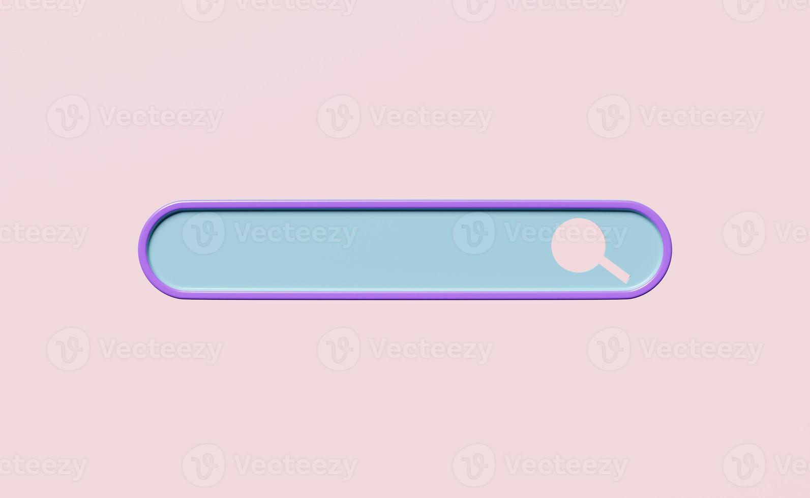 bleu chercher bar Vide avec grossissant verre isolé sur rose Contexte. minimal la toile chercher moteur ou la toile navigation concept, 3d illustration ou 3d rendre photo