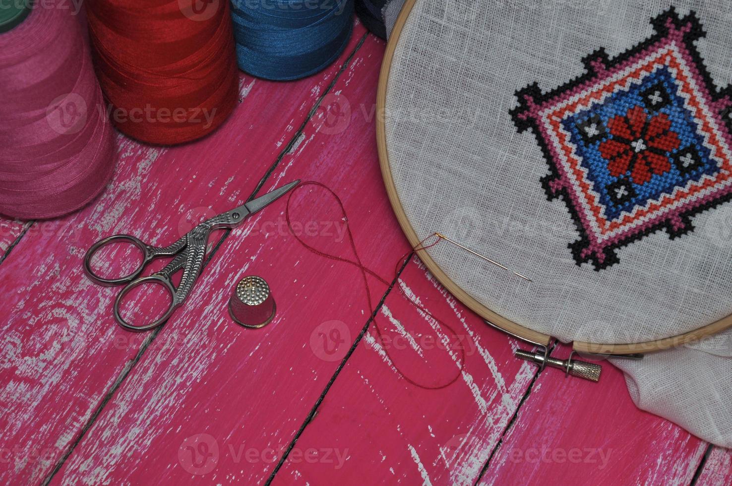 articles pour broderie cerceau, tissu, fil photo