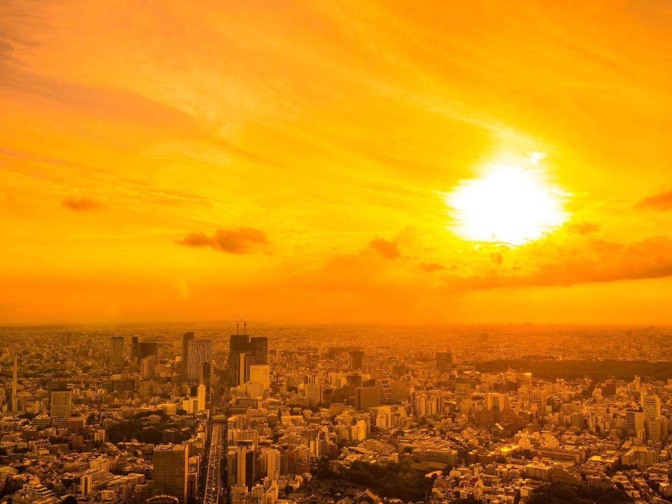 Vue aérienne de la ville de tokyo au coucher du soleil photo