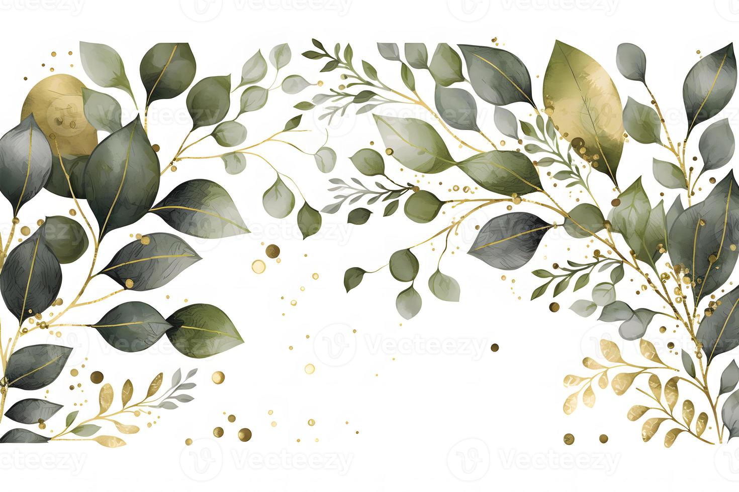 aquarelle sans couture frontière avec vert or feuilles et branches, pour mariage Stationnaire, salutations, fonds d'écran, Contexte photo